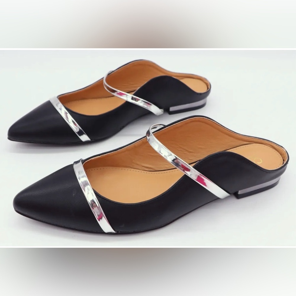 Catherine Malandrino Black and silver slip on flat, sz 6